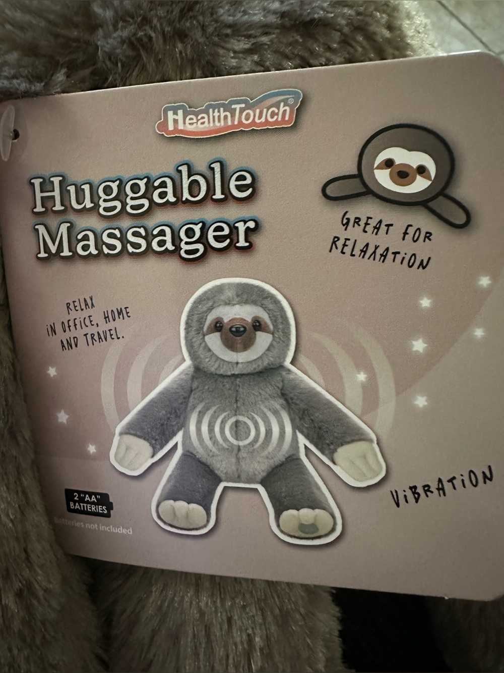 HealthTouch Gray Huggable Massager Sloth Plush